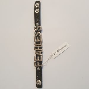 ✔️NWT BCBGeneration Black Leather Glitter "FEARLESS" bracelet
